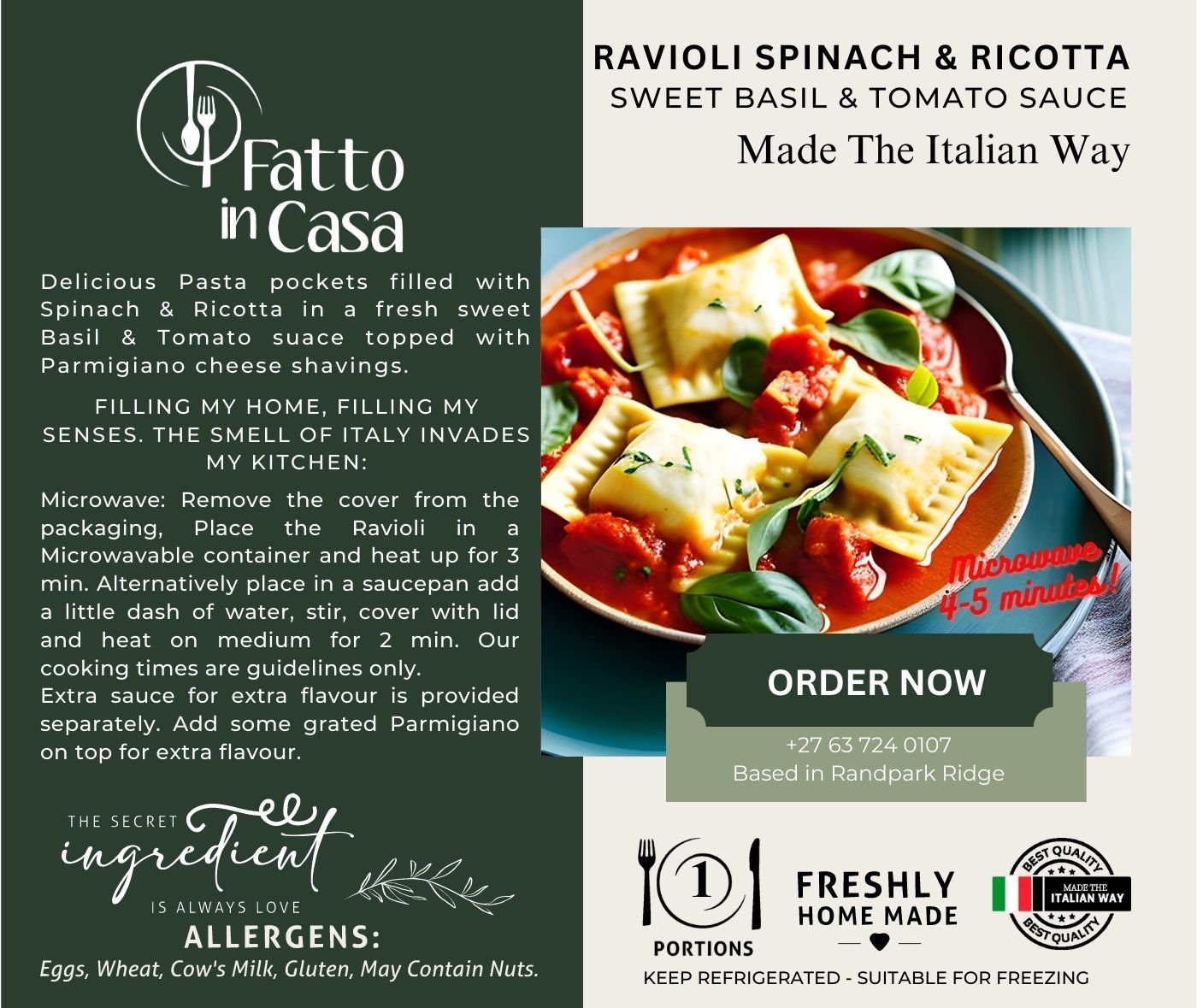 Ravioli Spinach & Ricotta in a Sweet Basil Sauce_0