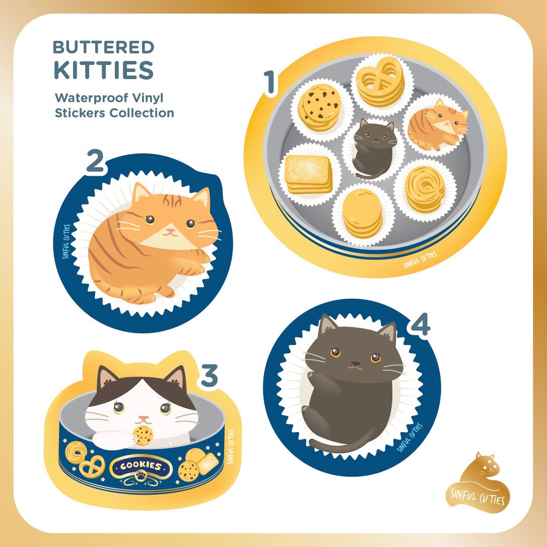 🧈🍪 Handcut Waterproof Vinyl Stickers - Buttered Kitties (Assortment)_0