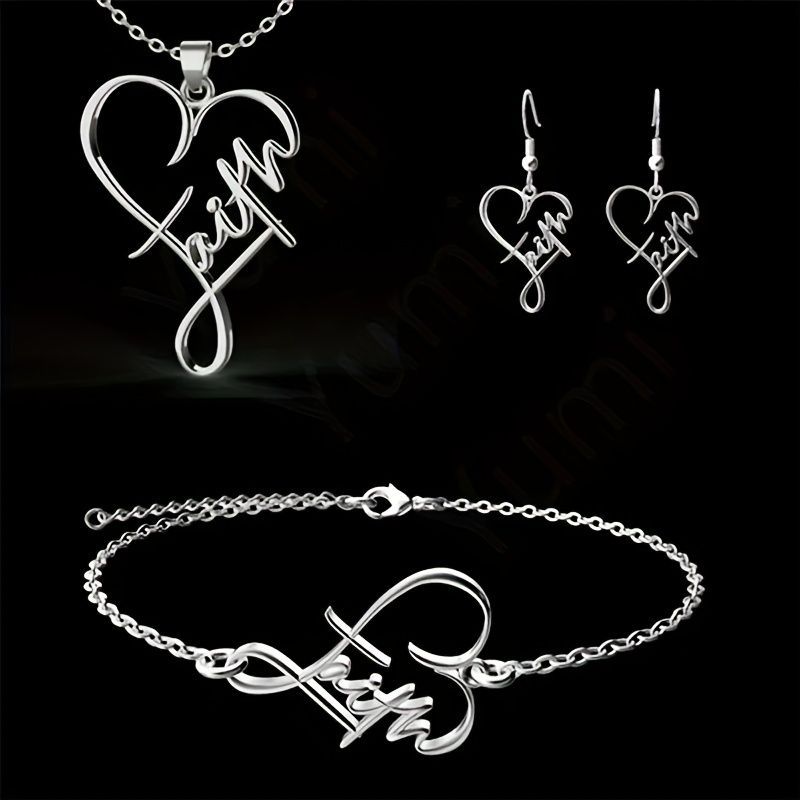 Vintage Stainless Steel Faith Cross Necklace & Bracelet Set_0