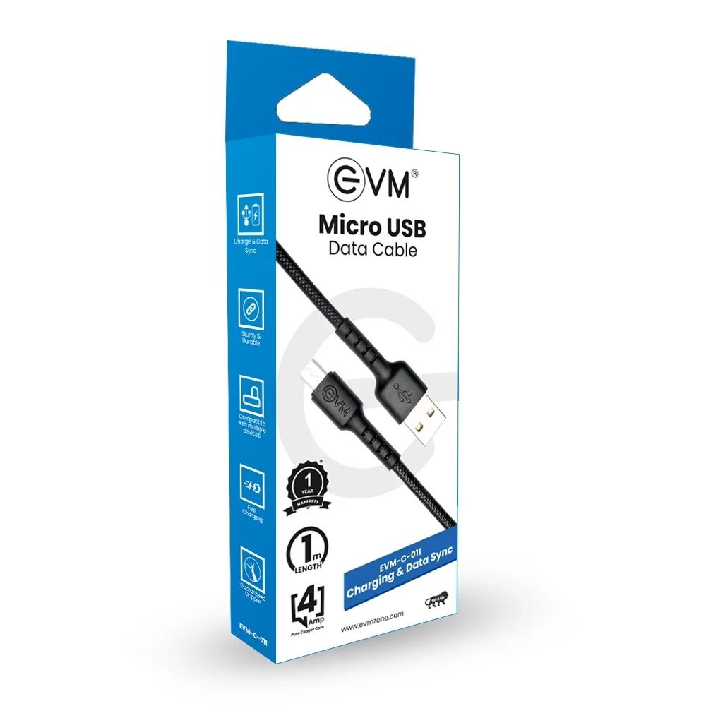 EVM-C-011 MICRO USB DATA CABLE (1 METER & 4AMP) With GST Bill Black_1