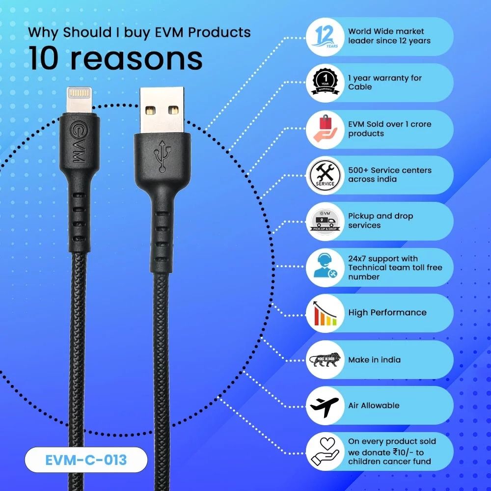 EVM-C-013 LIGHTNING DATA CABLE (1 METER & 4 AMP) With Bill_1