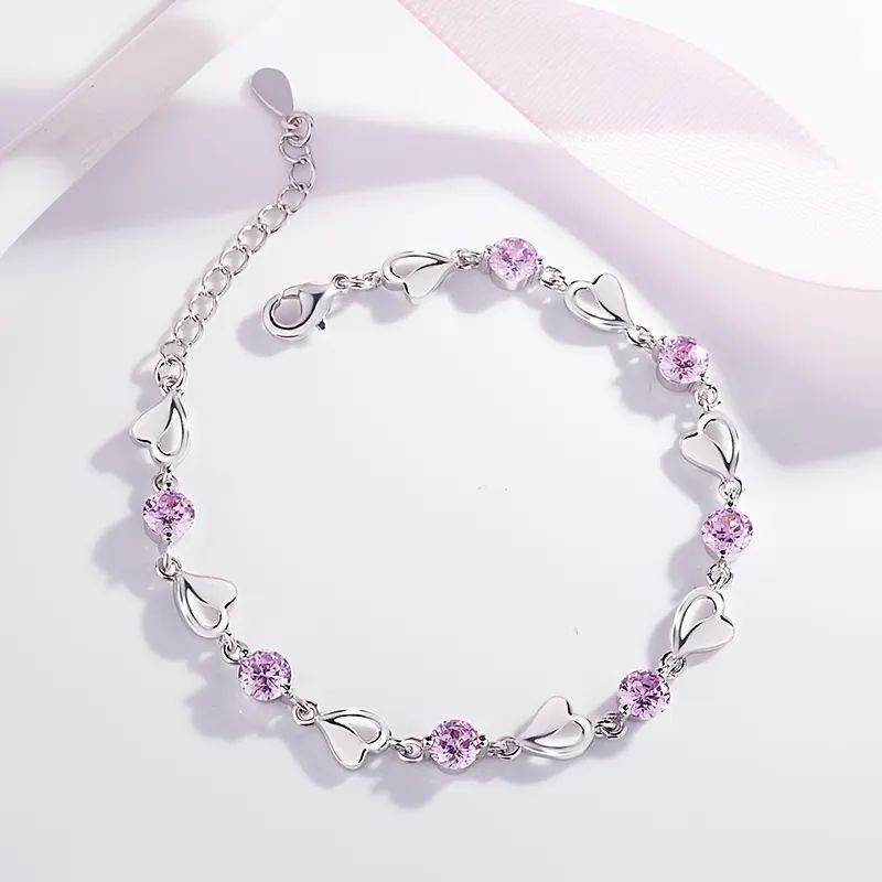 Love Heart Delicate Chain Bracelet Inlaid Shiny Zircon Adjustable Hand Jewelry Decor For Women_0