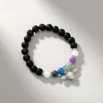 Marbling Stone Smooth Bracelet Hollow Lotus Shape Pendant With Luminous Glowing In The Dark Beads Stretchable Bracelet_2