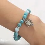 Marbling Stone Smooth Bracelet Hollow Lotus Shape Pendant With Luminous Glowing In The Dark Beads Stretchable Bracelet_4