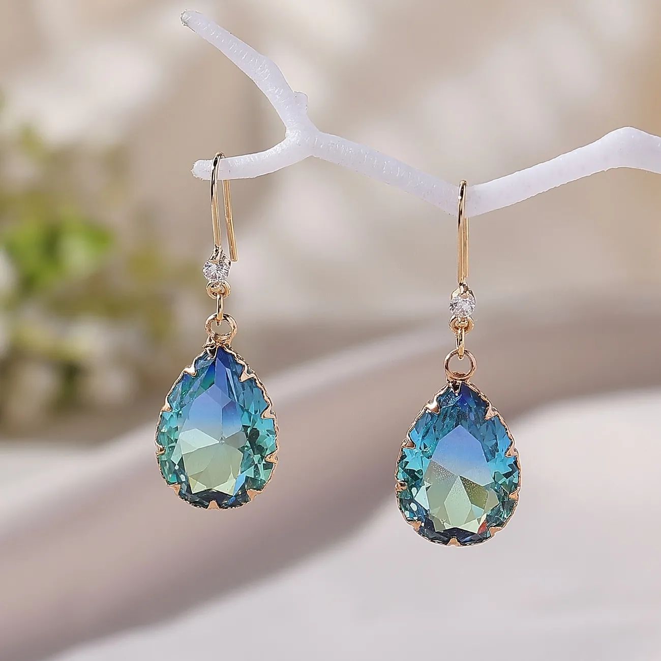 Colorful Glass Drop Earrings With Shiny Zircon 1 Pair Temperament Hook Earrings Sweet Jewelry_0