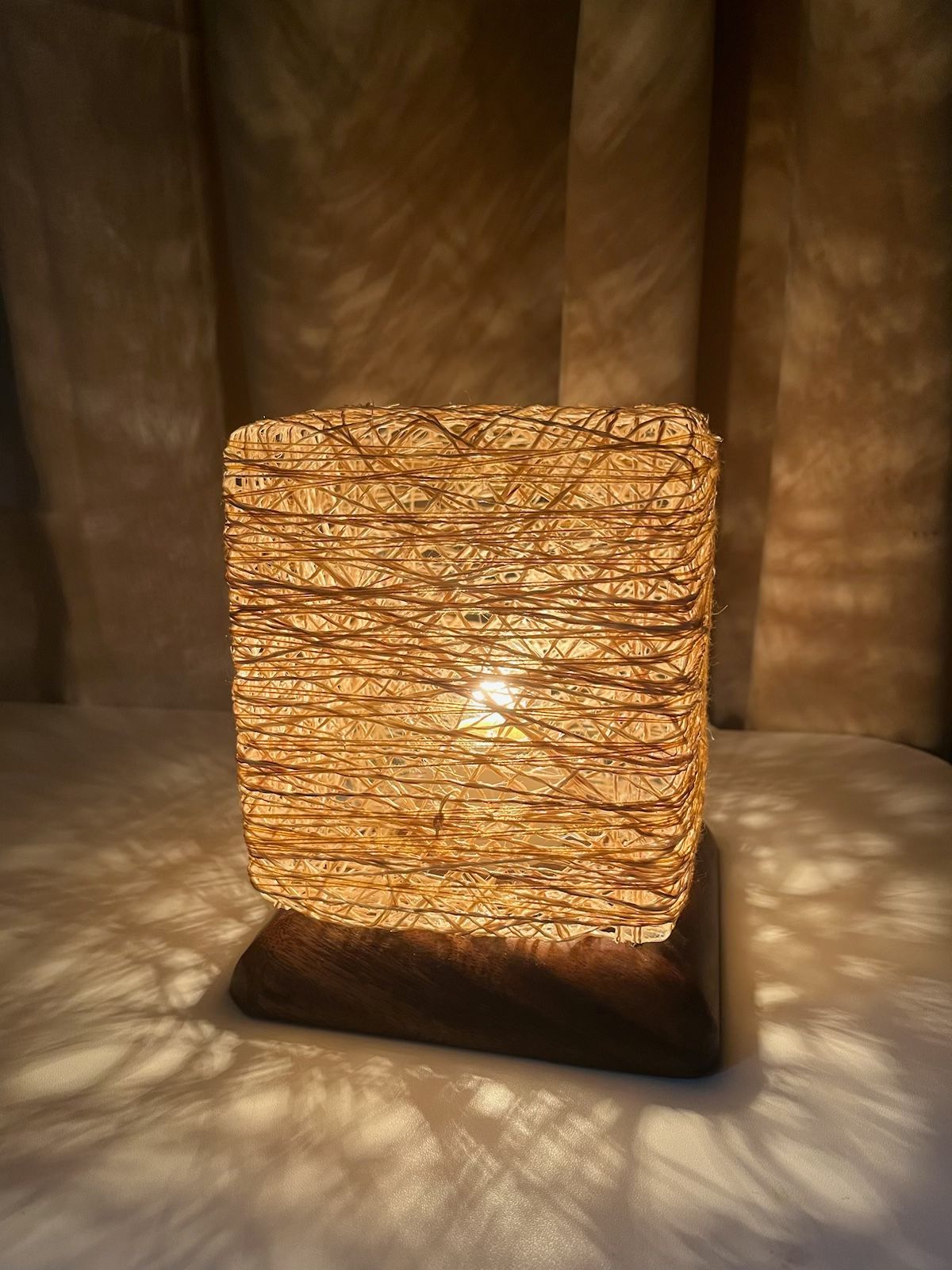 Lampara: Abaca Wool Cube Lamp 8 inches_1