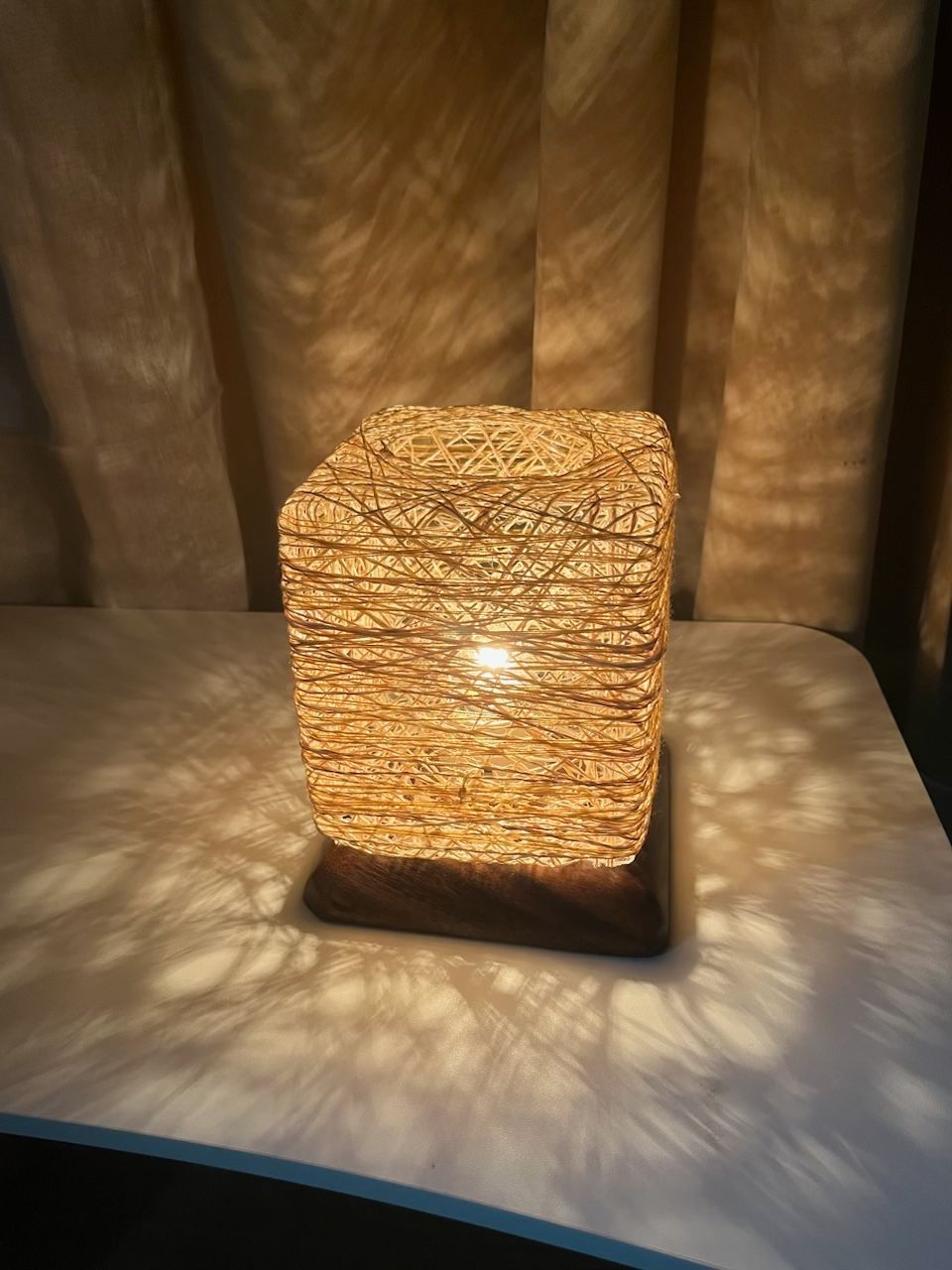 Lampara: Abaca Wool Cube Lamp 8 inches_0