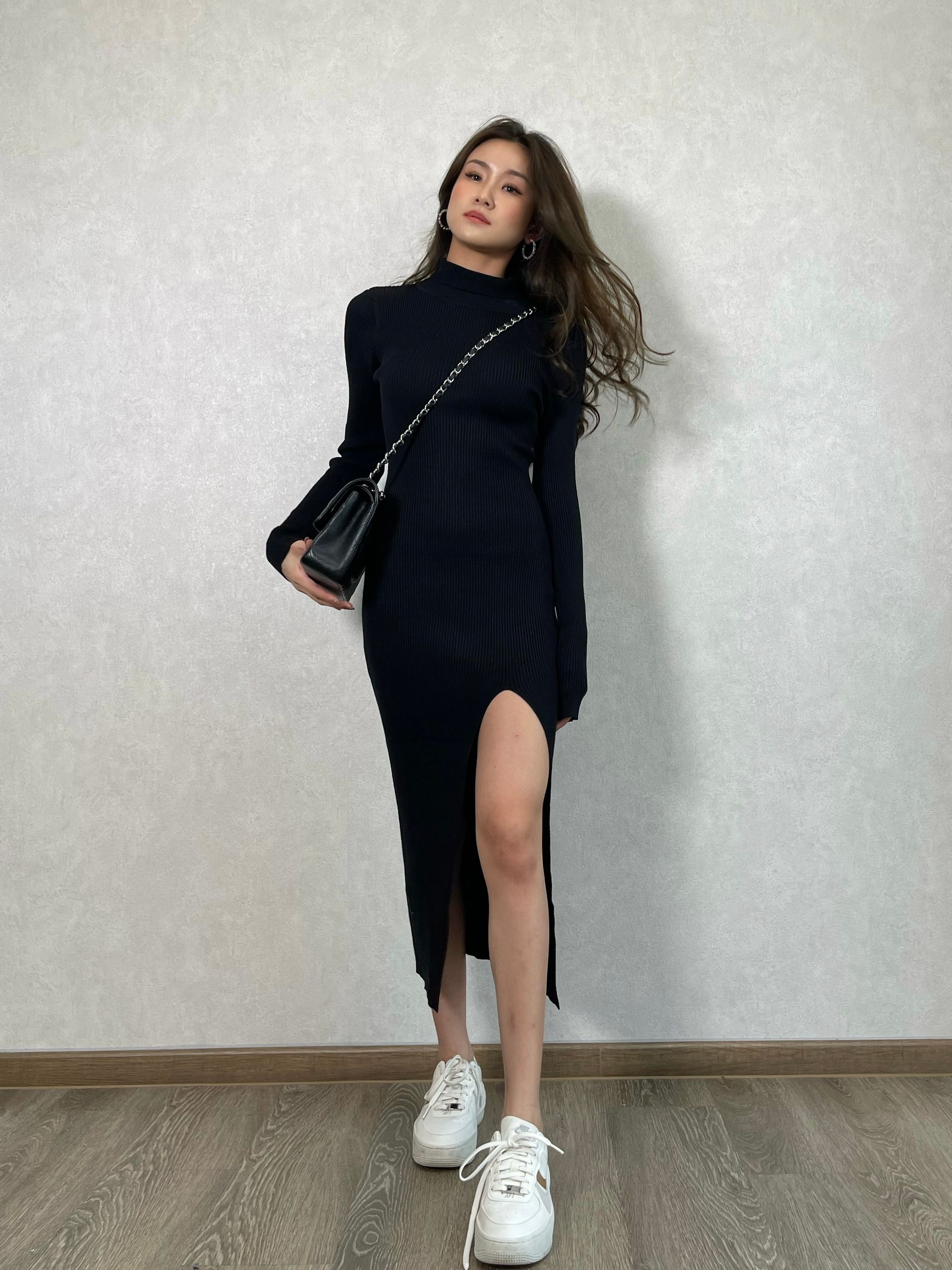 TURTLE NECK KNIT DRESS (Black)_9