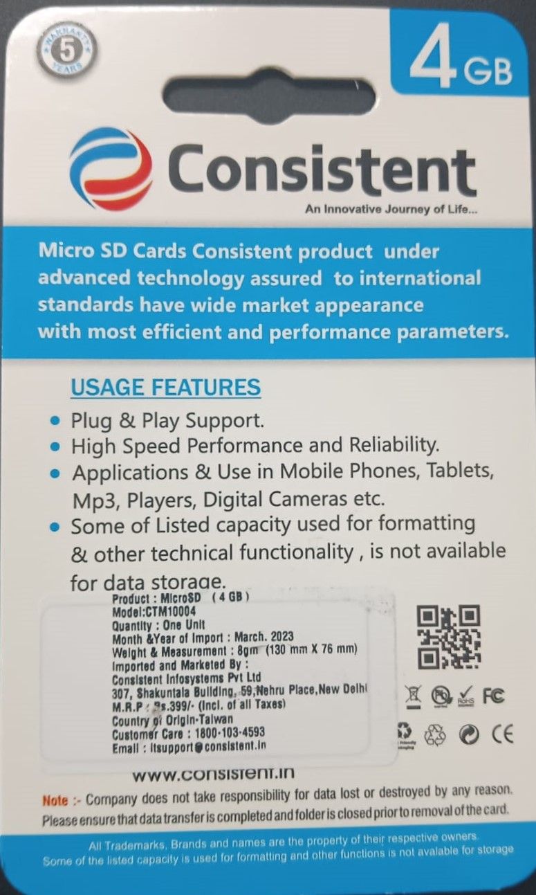 Consistent 4GB Micro SD Card CTM10004 With GST Bill_2