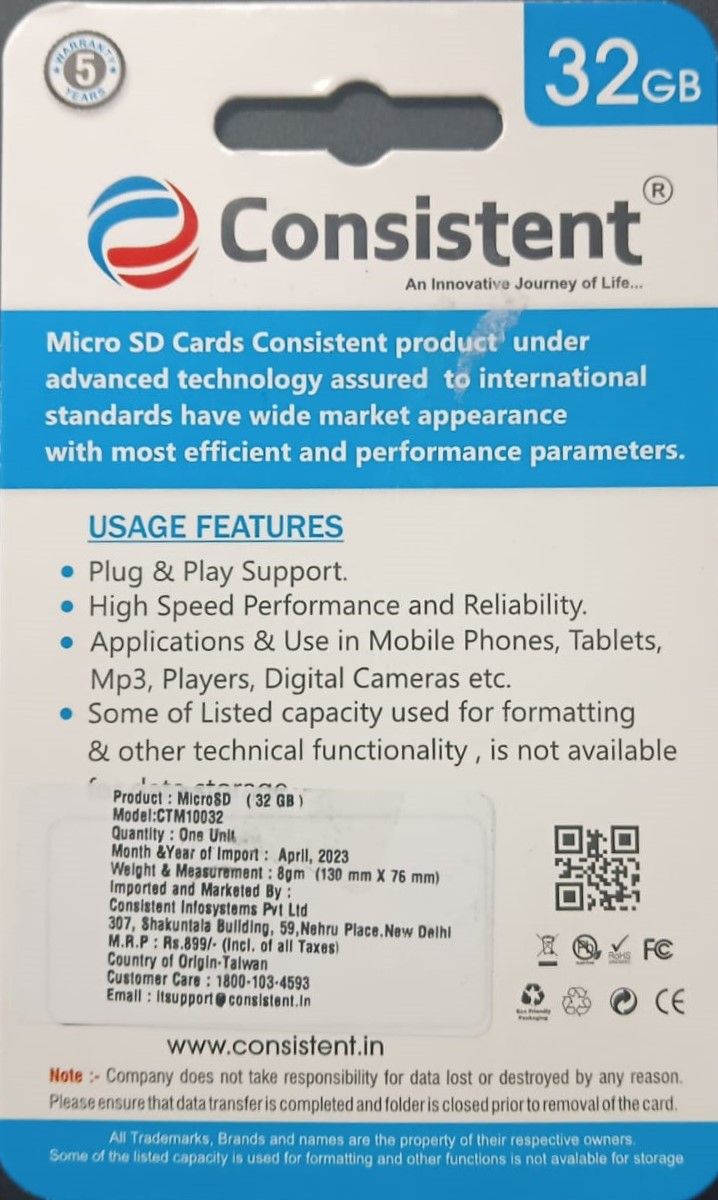 Consistent 32GB Micro SD Card CTM10032 With GST Bill_2