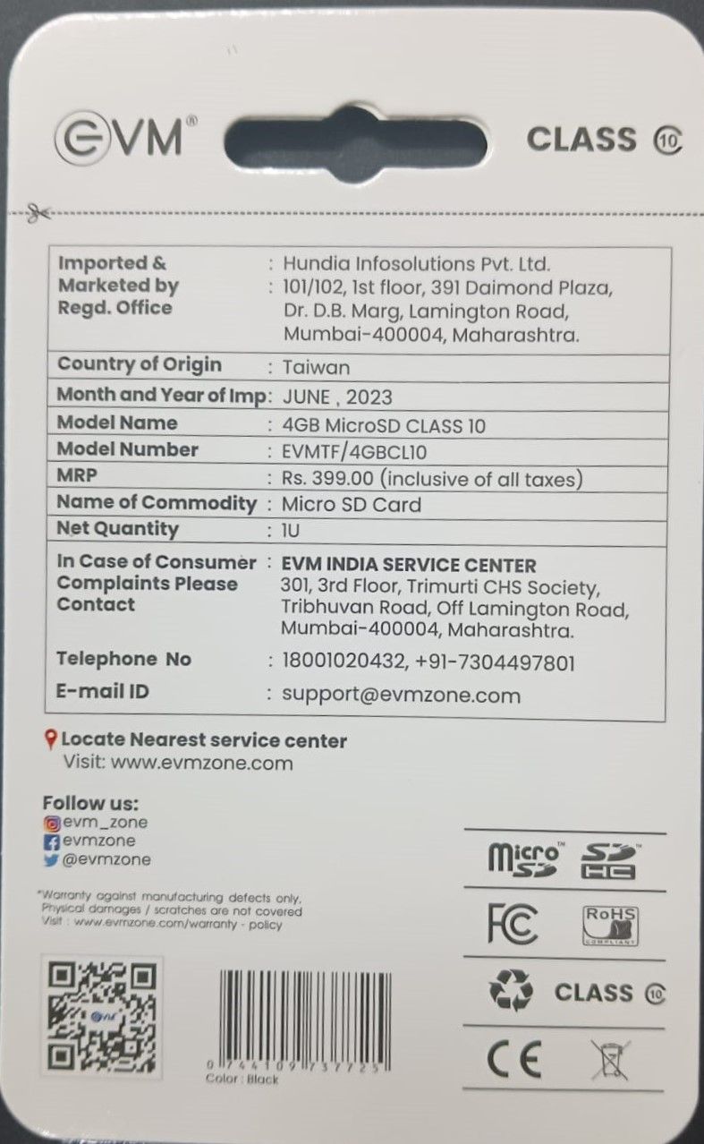 EVM 4GB Micro SD Class10 (EVMTF/4GBCL10) Memory Card With Bill_1
