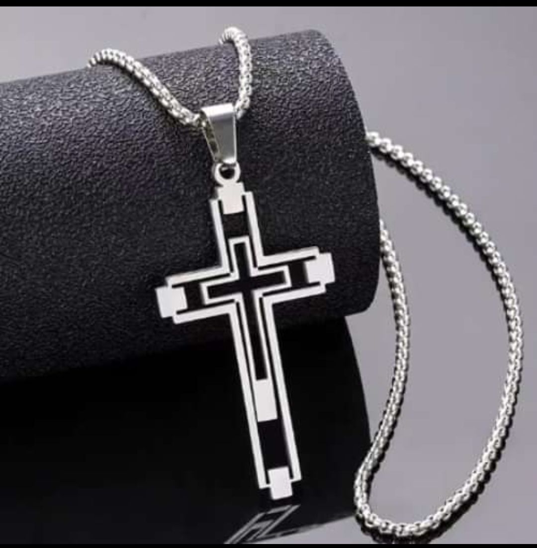 Men's Cross Pendant Necklace Stainless Steel - Silver Colour _0