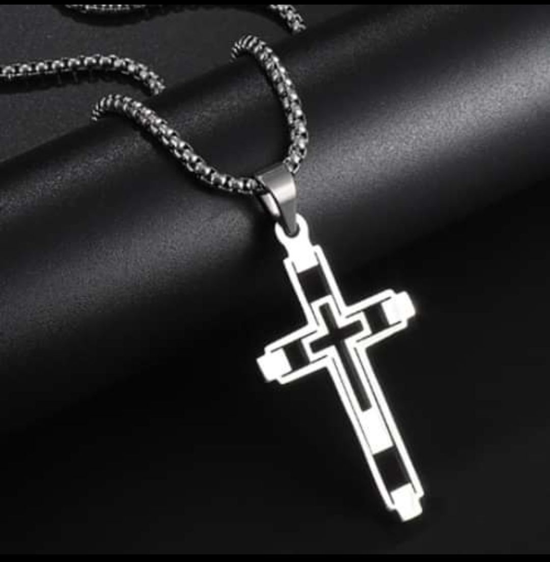 Men's Cross Pendant Necklace Stainless Steel - Silver Colour _1