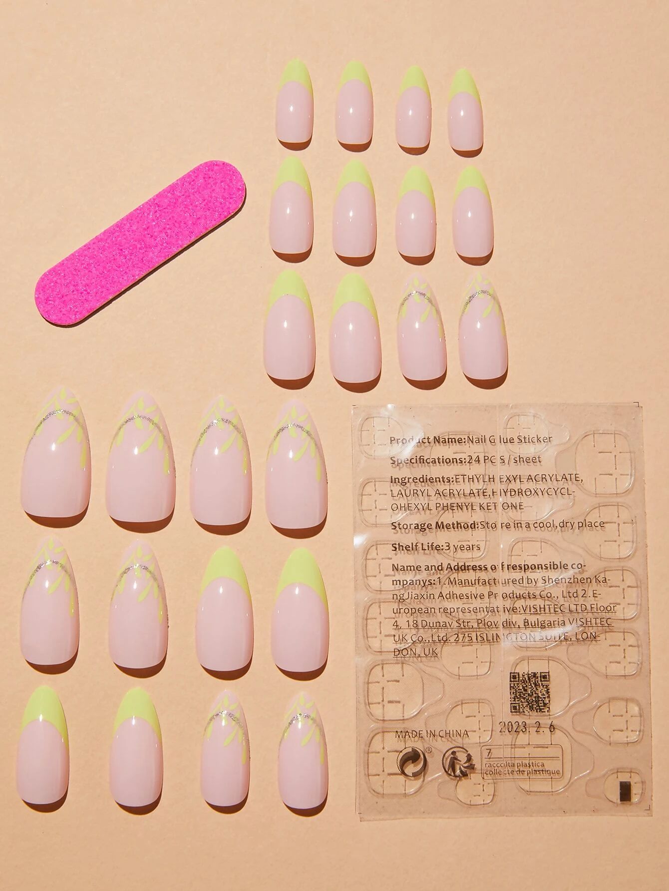 24pcs Long Almond Fingernails with Nail File & Tape_1