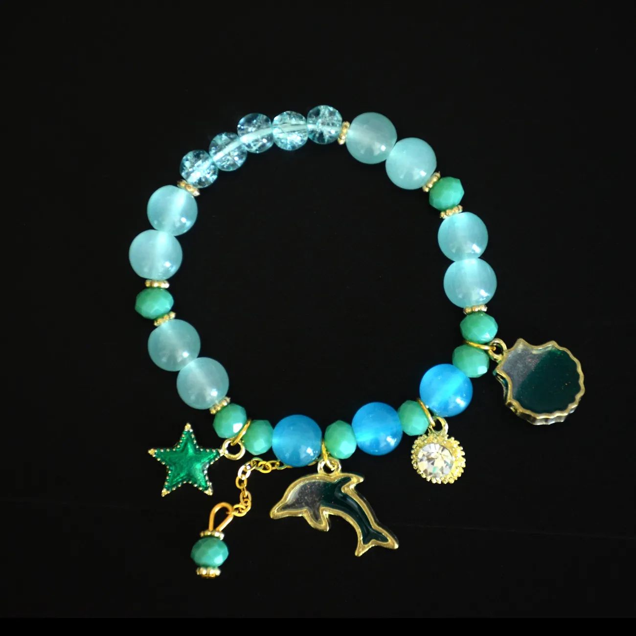 1pc Ocean Theme Bracelet Dolphin Shell Star Pendant Mixed Color Beaded Elastic Bracelet Multi Layered Glass Beads Bracelet Cute Jewelry Gift For Girls_0