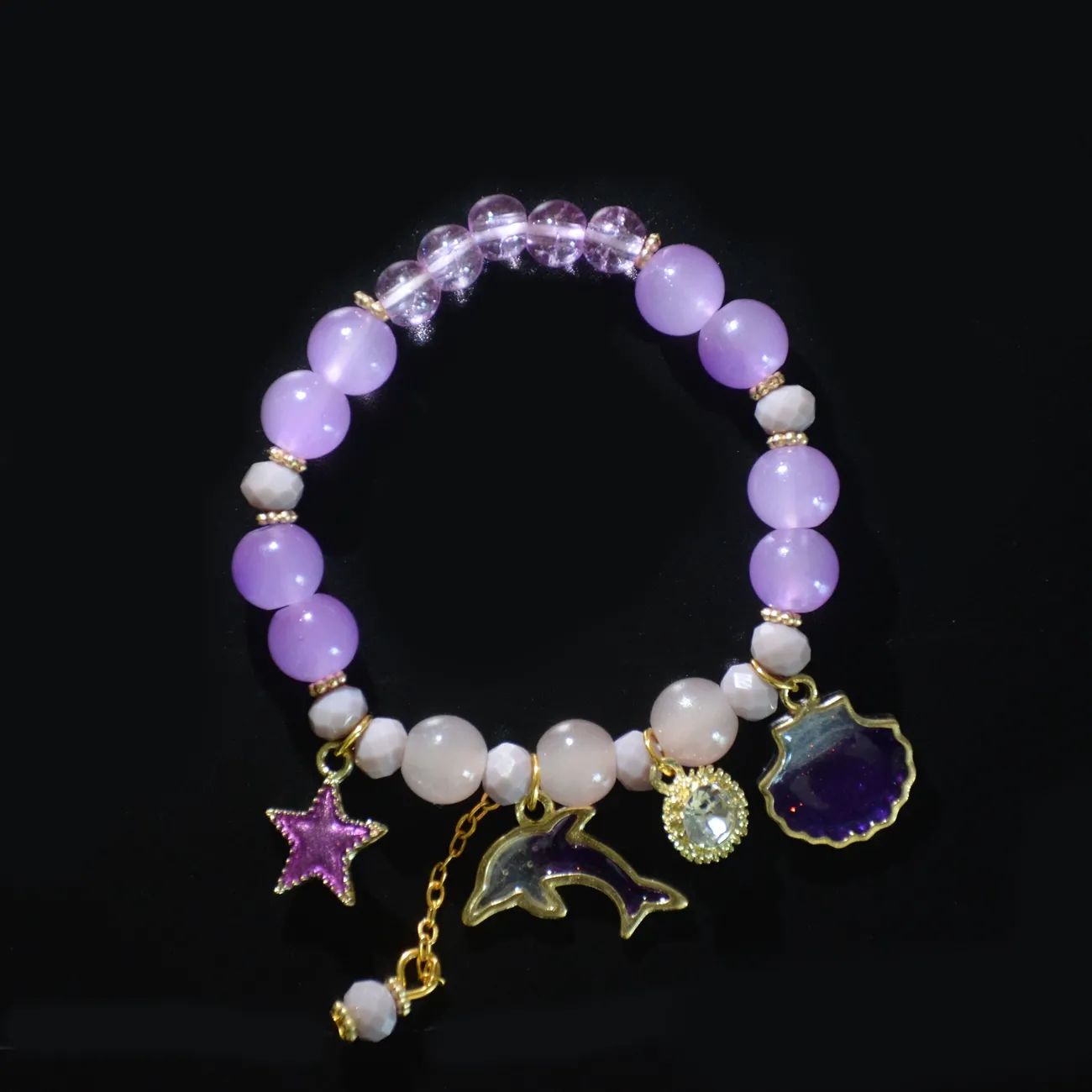 1pc Ocean Theme Bracelet Dolphin Shell Star Pendant Mixed Color Beaded Elastic Bracelet Multi Layered Glass Beads Bracelet Cute Jewelry Gift For Girls_1