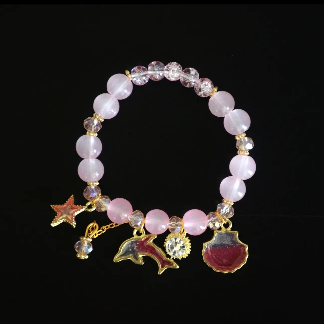 1pc Ocean Theme Bracelet Dolphin Shell Star Pendant Mixed Color Beaded Elastic Bracelet Multi Layered Glass Beads Bracelet Cute Jewelry Gift For Girls_2