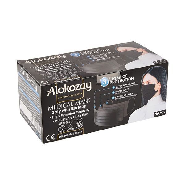 Alokozay Face Mask 3 Layer Black 50Pcs_0