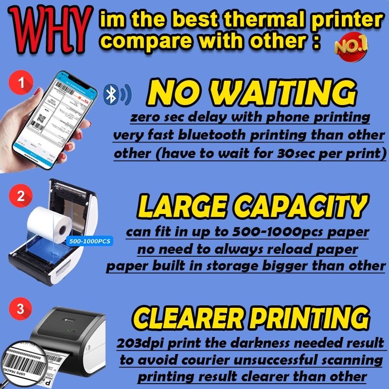 D520 BLUETOOH THERMAL PRINTER + THERMAL STICKER. Fast Printing For Shipping Label Barcode_1