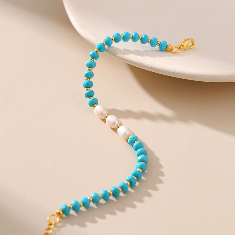 Turquoise Freshwater Pearl Beaded Bracelets_0