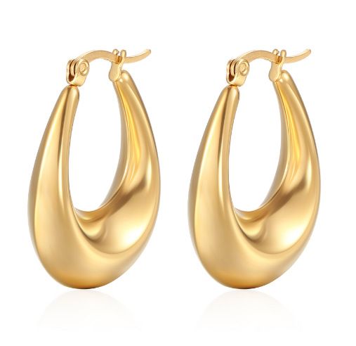 Oval Gold  Hoop Earrings _0