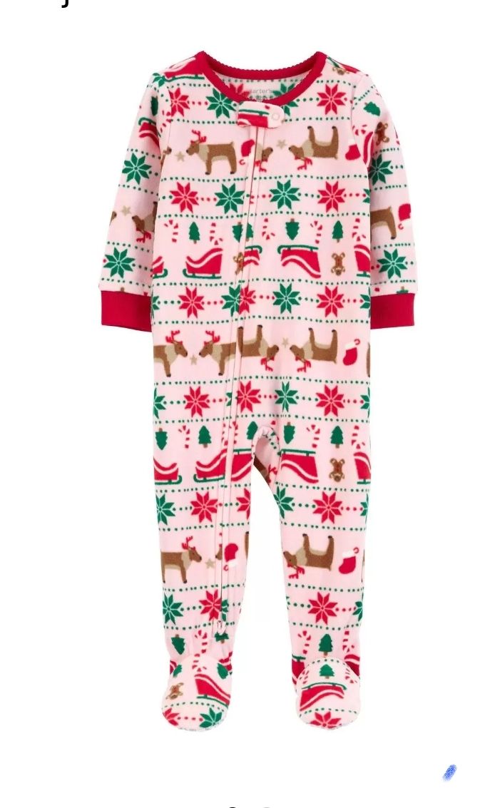 BT 1-Piece Pink Fair Isle Fleece Footie Pajamas_0