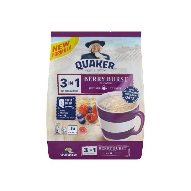 Quaker Berry Burst 3In1 Oat Cereal Drink 450G_0