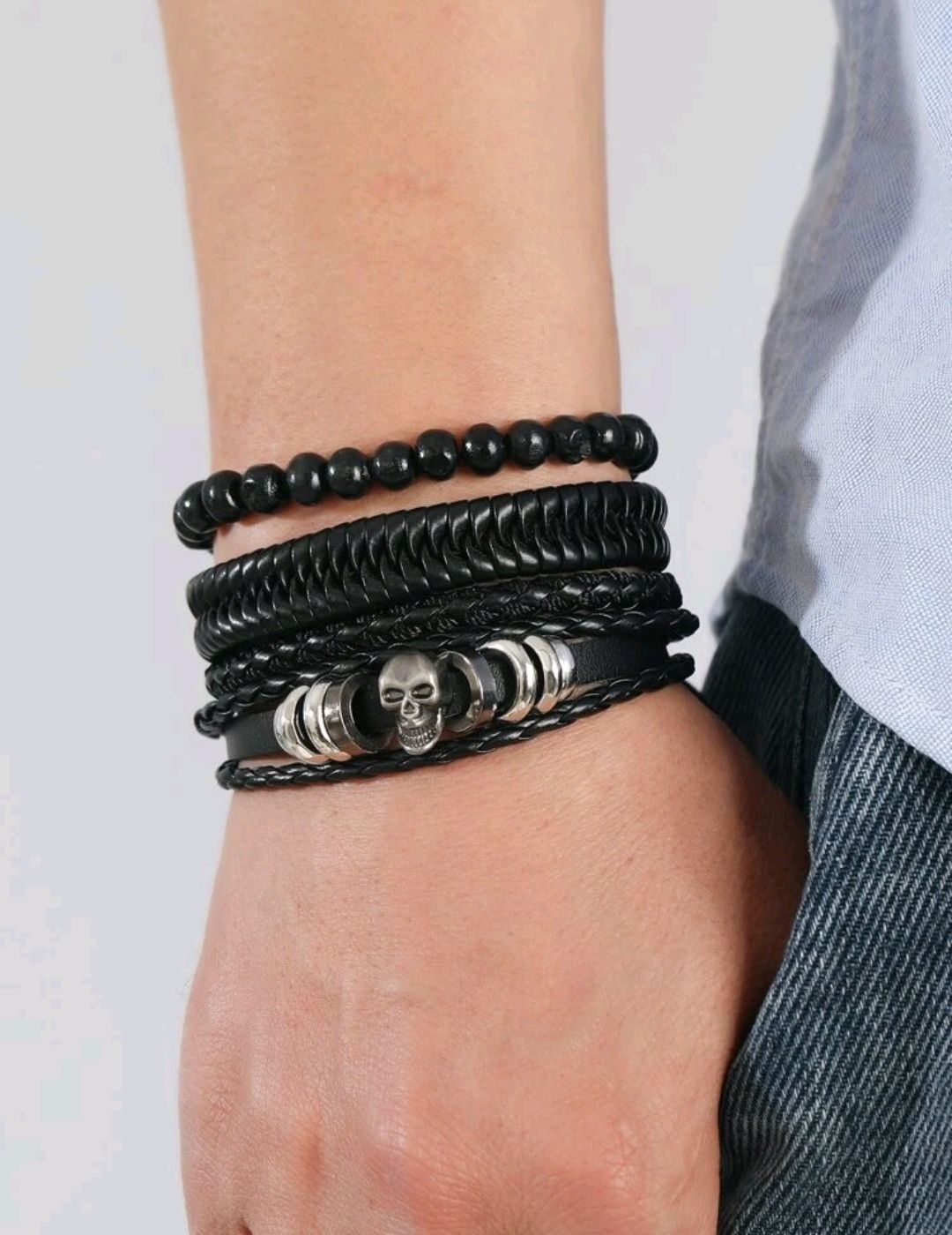 Men Skull Bracelet Set_0