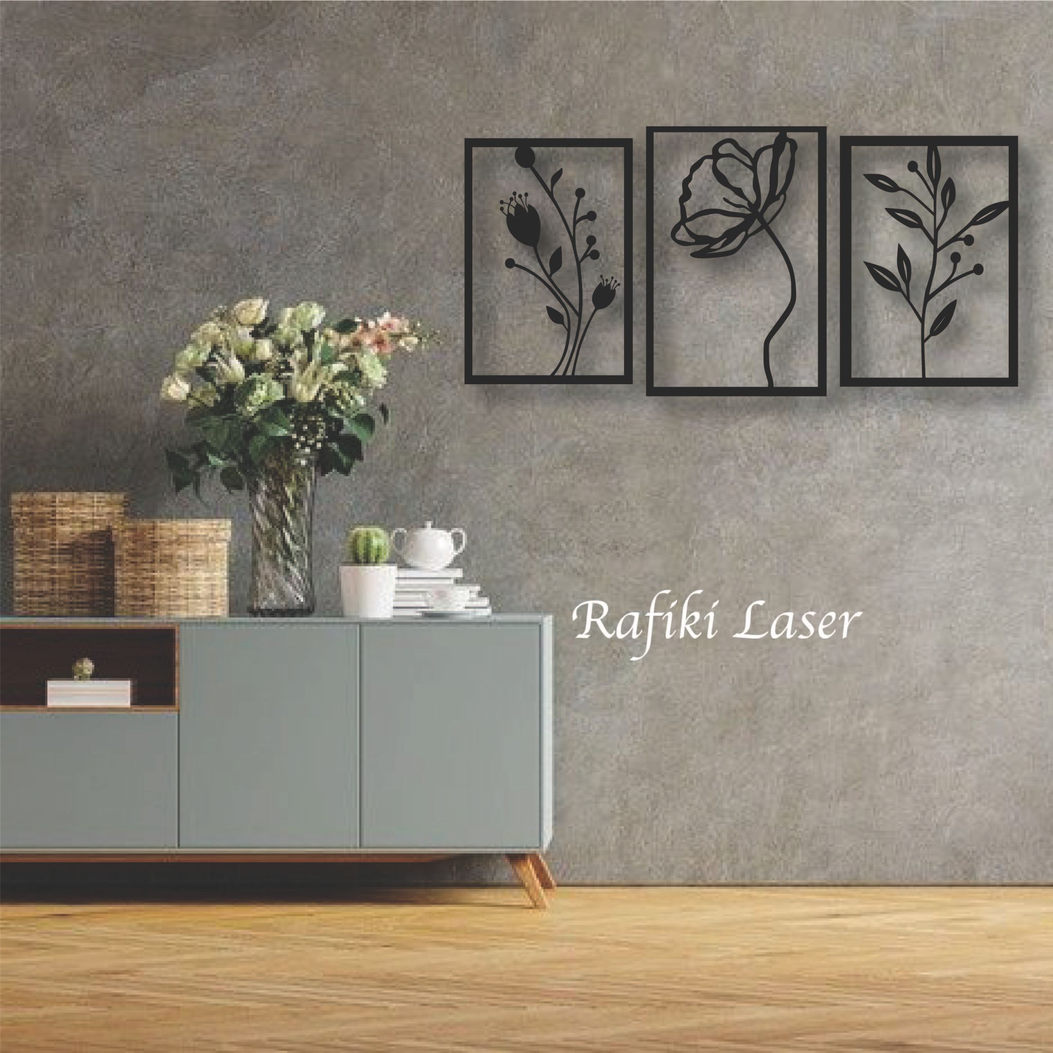 Three Panels Flowers Metal Wall Art Decor_0