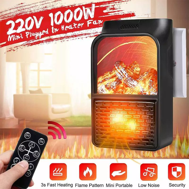 1000w Electric Heater Fan Fireplaces Flame timer_2