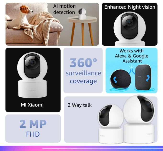 MI Xiaomi (BHR5003IN) Wireless Home Security Camera 2i | Full HD Picture | 360 View | 2MP | AI Powered Motion Detection | Enhanced Night Vision| Talk Back Feature (2 Way Calling), 1080p, White_1