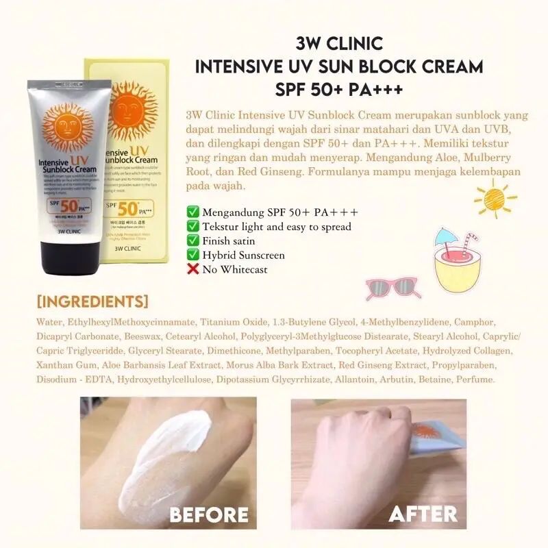 3W Clinic – Intensive UV Sunblock Cream SPF 50 PA+++_2