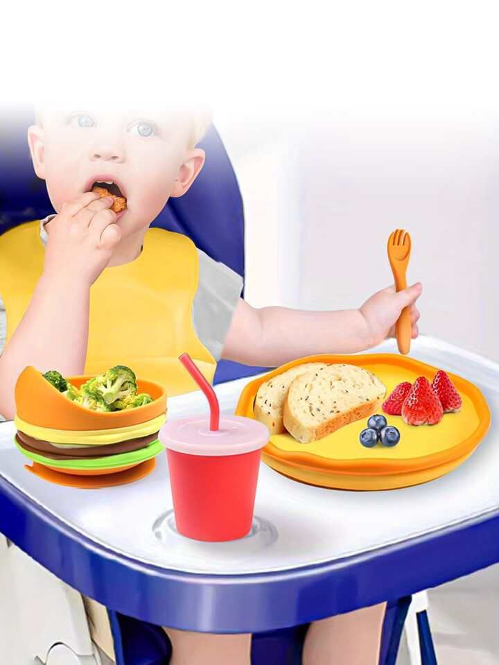 Silicone Burger Meal Kids Tableware Set_1