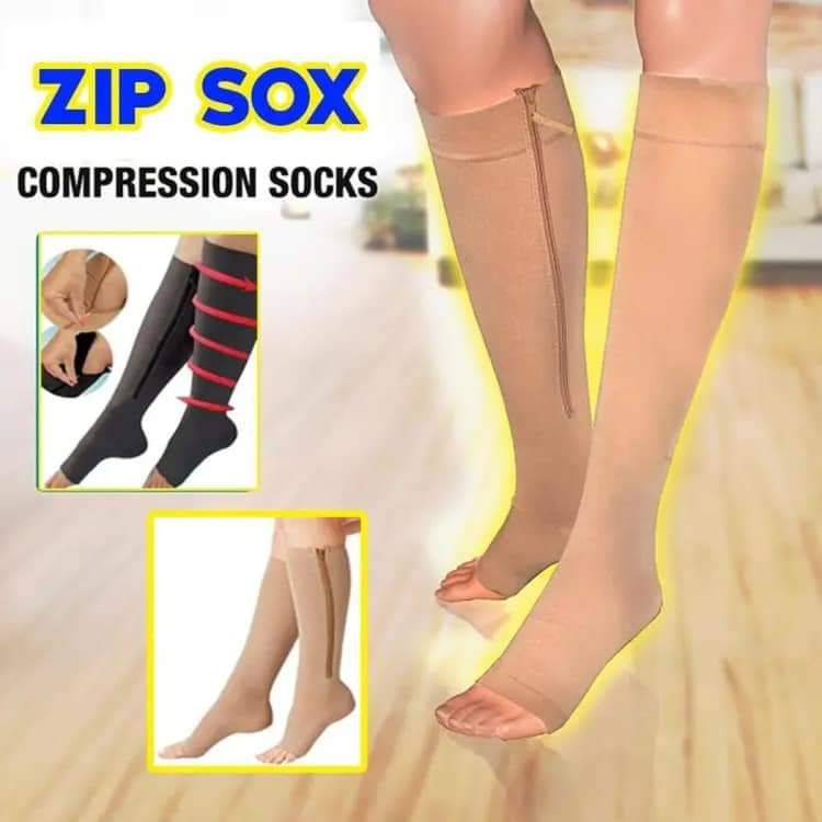  Zip Sox Compression Socks Zipper Leg Support Knee Socks, Open Toe, Thin Anti-Fatigue Stretchy 2pairs  _0