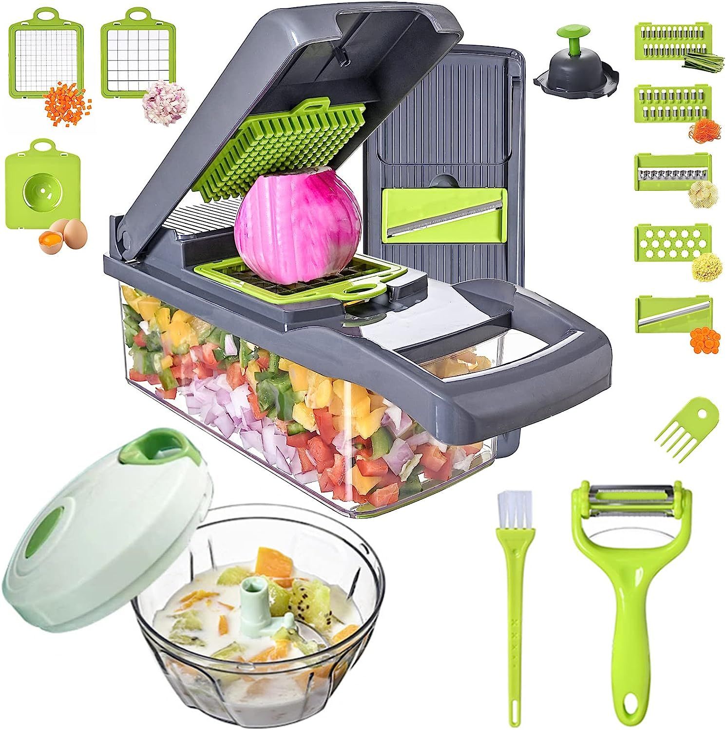 16 in 1 Multi Functional Vegetable Chopper Slicer with Spice Chopper Set 7 Blades Veggie Dicer Onion Fruit Cutter_4