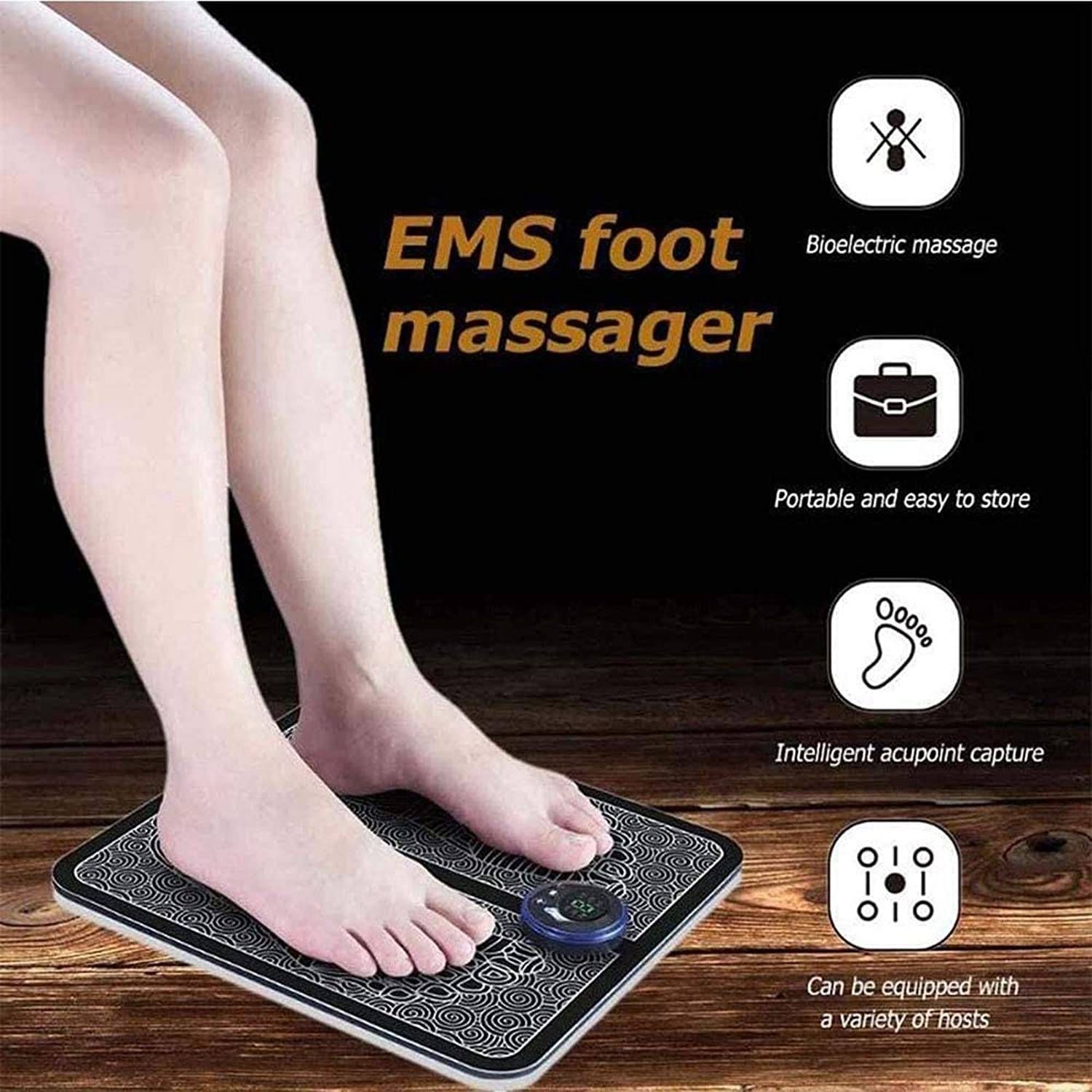 EMS Leg Reshaping Foot Massager, Full Automatic Massage Foot Circulation Massager Machine. 9 Intensity, Folding Portable Muscle Stimulator, Massage Mat with USB Rechargeable,_0