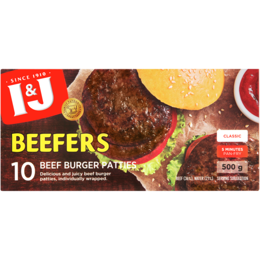 I&J Beefers Beef Burger Patties Assorted 500g_0