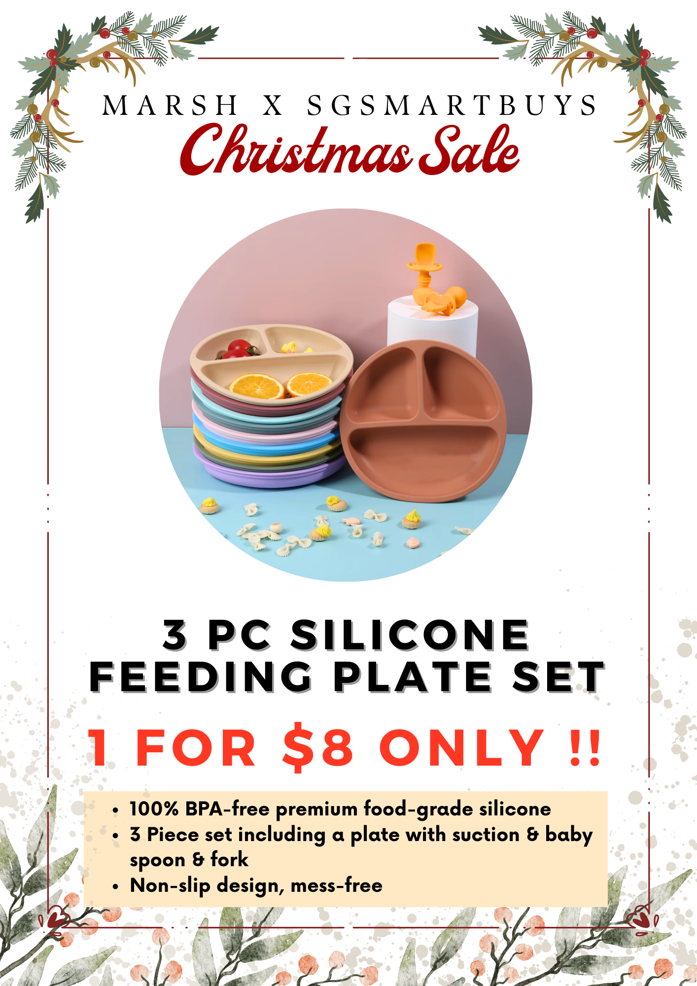 3 Pc Silicone Feeding Plate Set _0