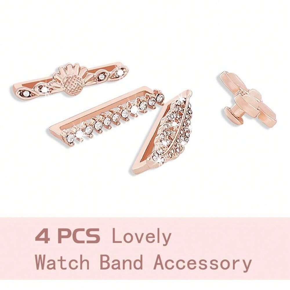 4pcs Watch Rhinestone Band Charm - Rose Gold_3