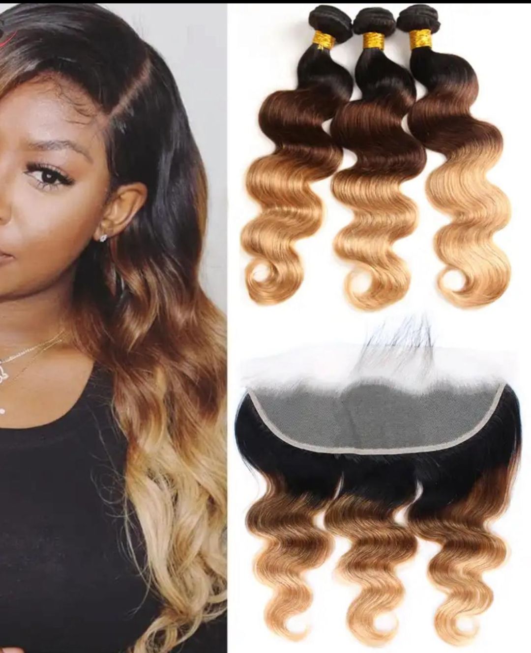 CBE_uk Ombre Body Wave Bundles With Closure Brazilian Human Hair Weave Bundles With Closure T1B 4/27 Colored Bundles With Lace Closure Length:16 16 18inch with 14 closure _0