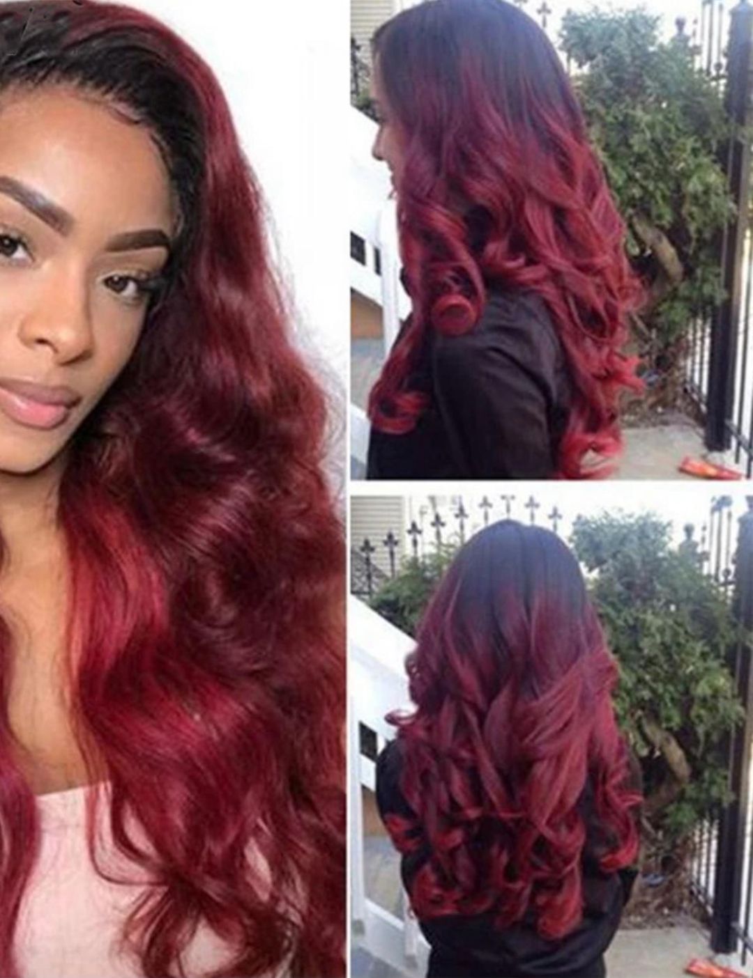 CBE_uk Body Wave HD Lace Front Wig Ombre Human Hair Brazilian 13X4 Transparent Lace Frontal Colored Human Hair Wigs 1B Burgundy Wig180%_0