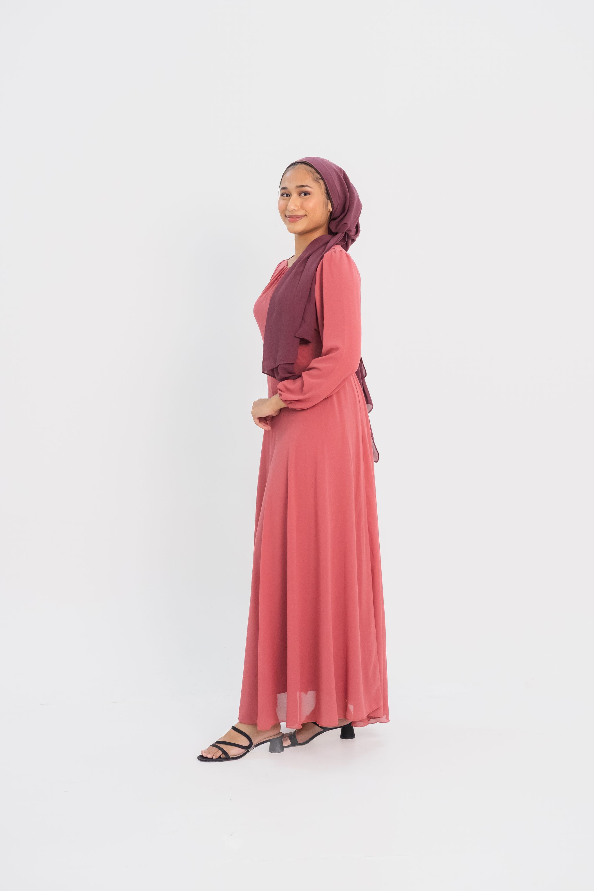 Chiffon Dress in Brick Red_1