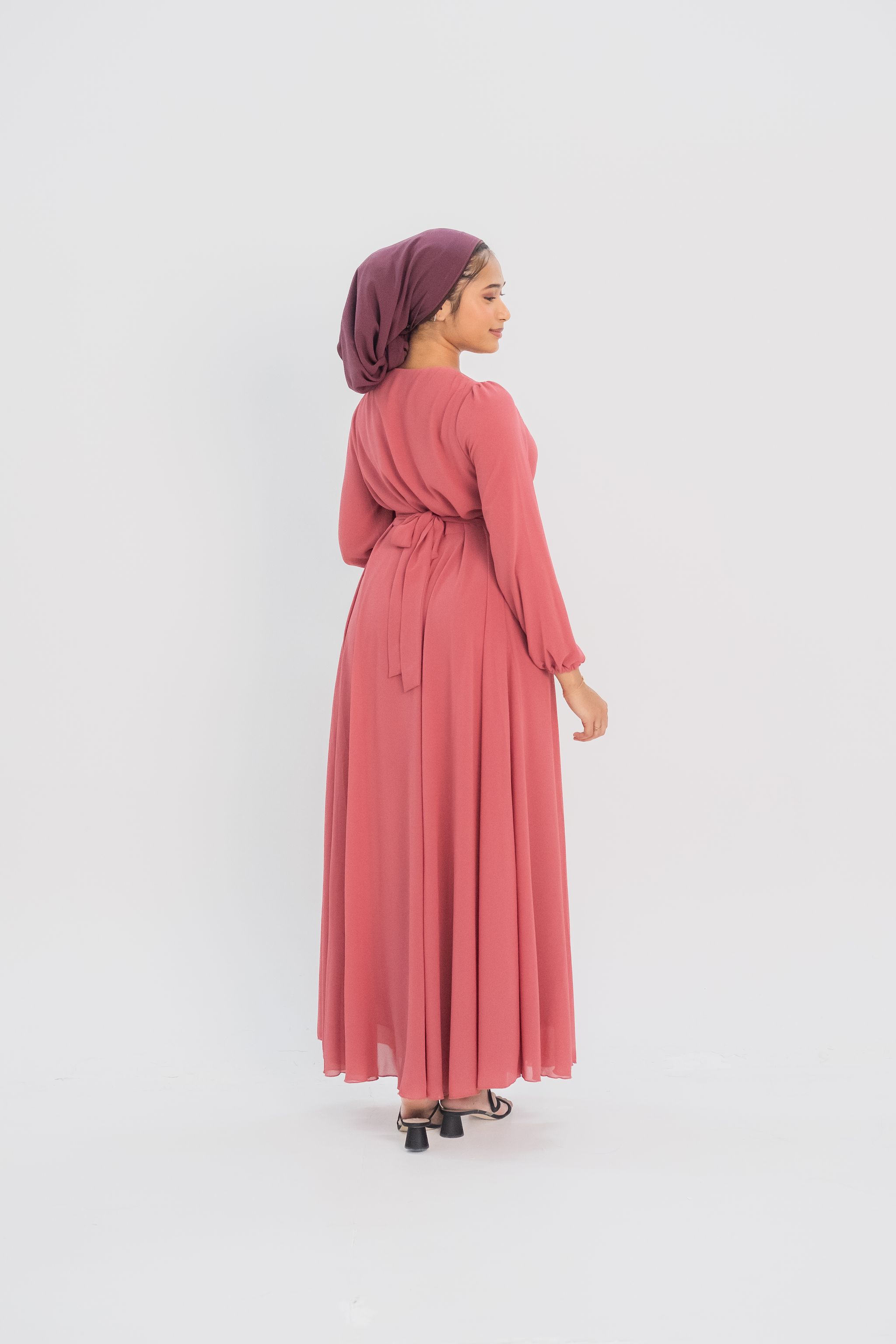 Chiffon Dress in Brick Red_2