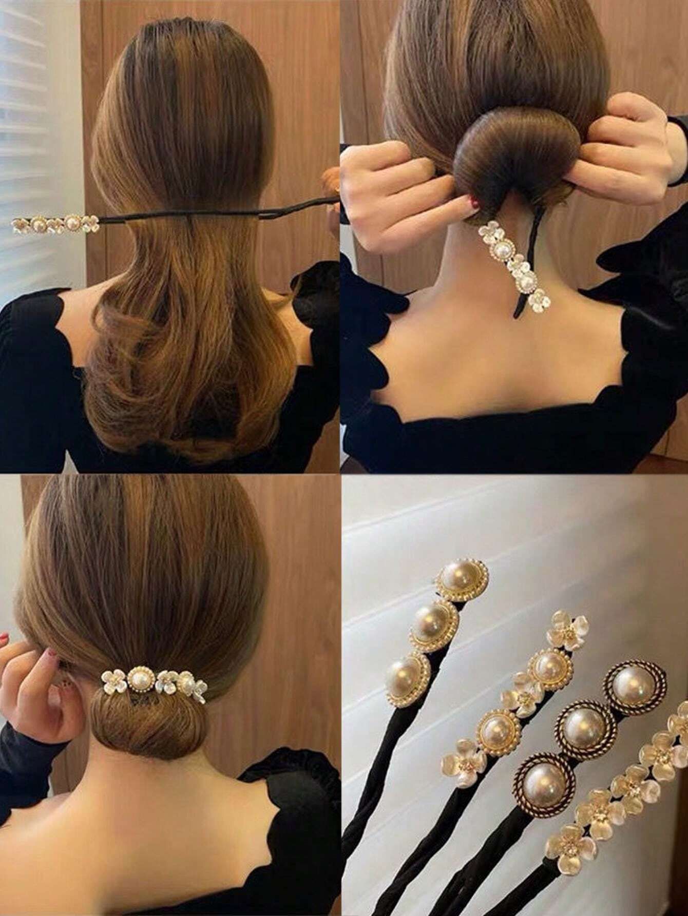 Pearl Beaded Design Hair Bun Maker_1