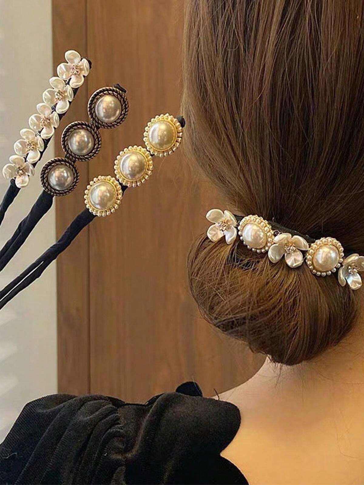 Pearl Beaded Design Hair Bun Maker_2