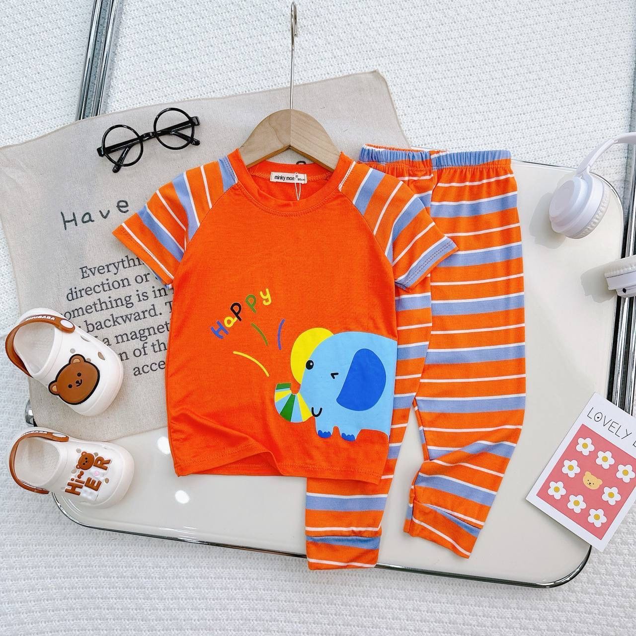 [73] Animal Short Sleeve Long Pants PJs Sets (80~120)_6