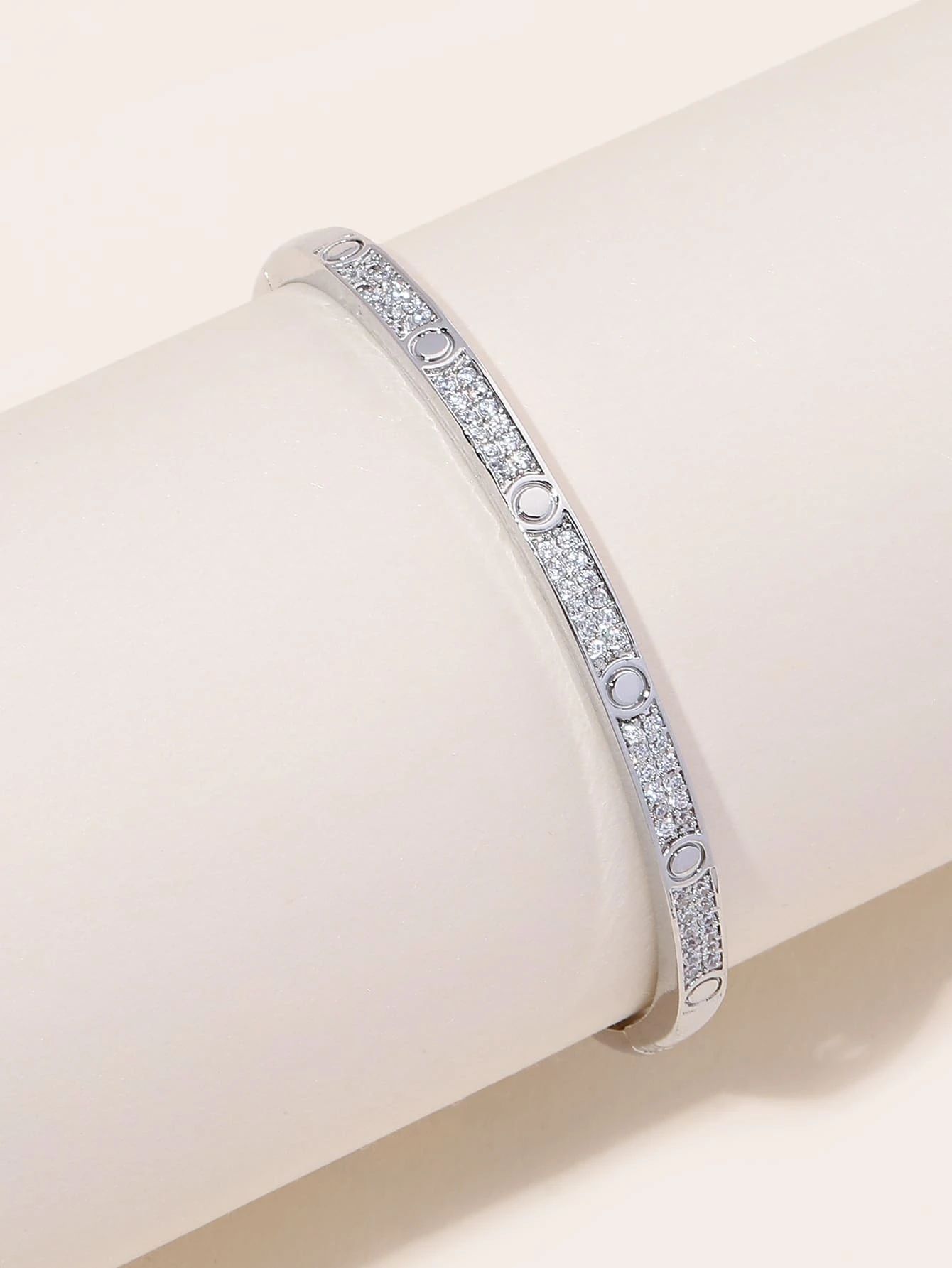 Cubic Zirconia Decor Bangle - Silver_0