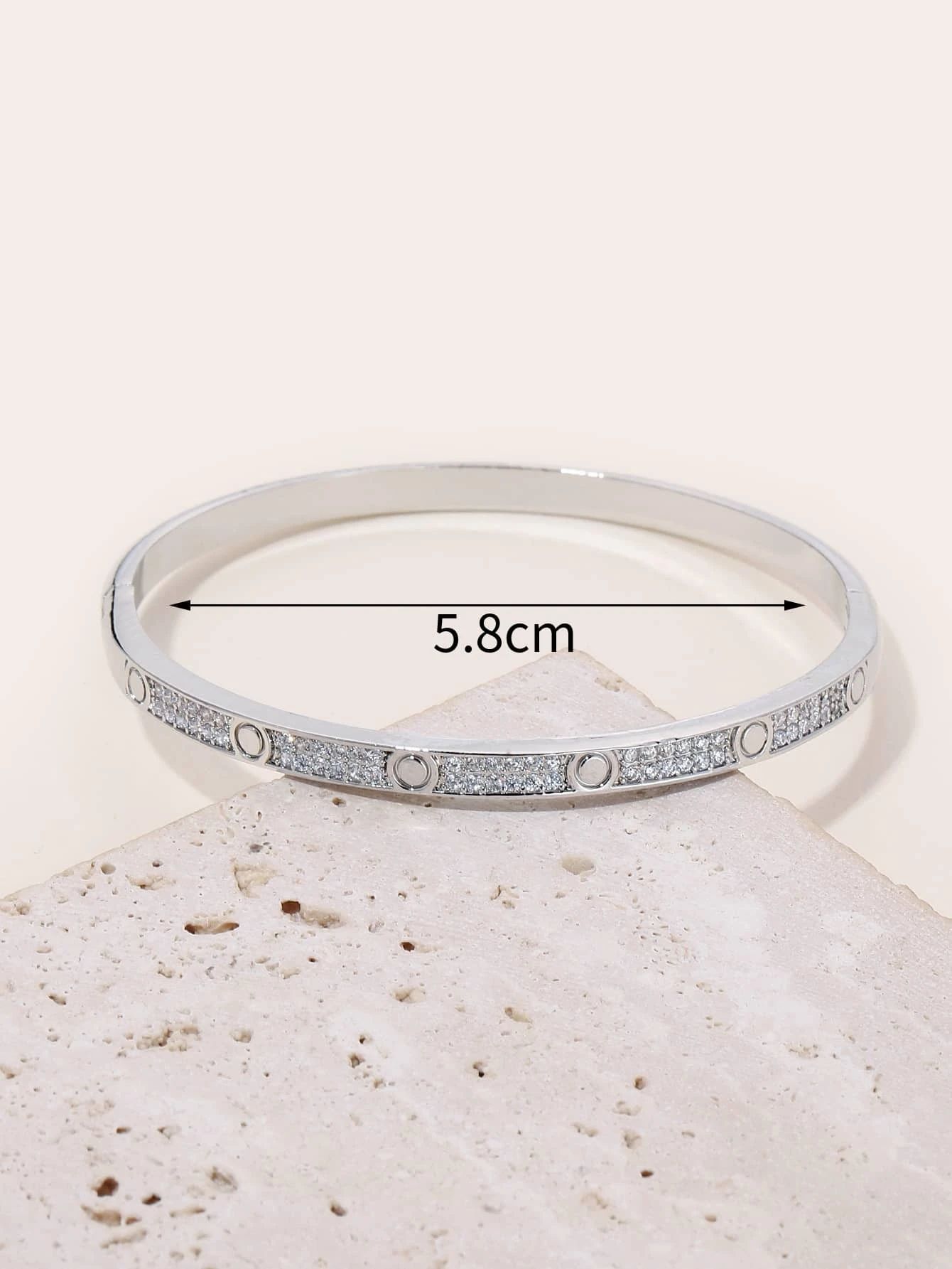 Cubic Zirconia Decor Bangle - Silver_3