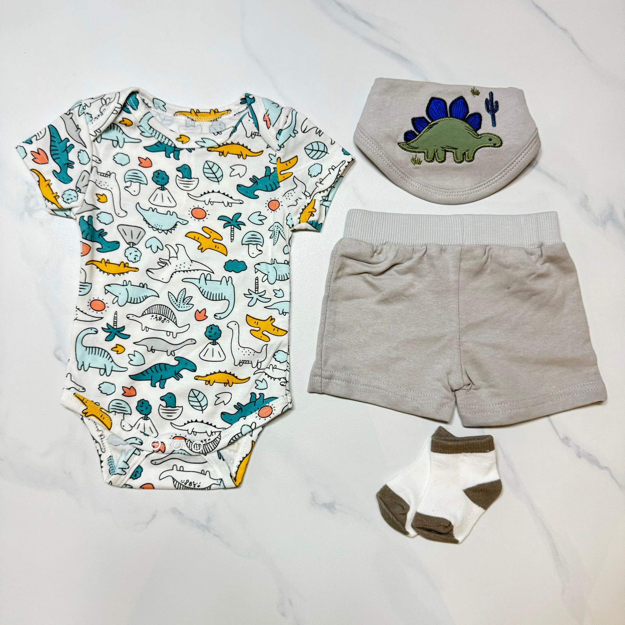 Stegosaurus 4-Piece Short Sleeve Bodysuit Set (3M~12M)_0