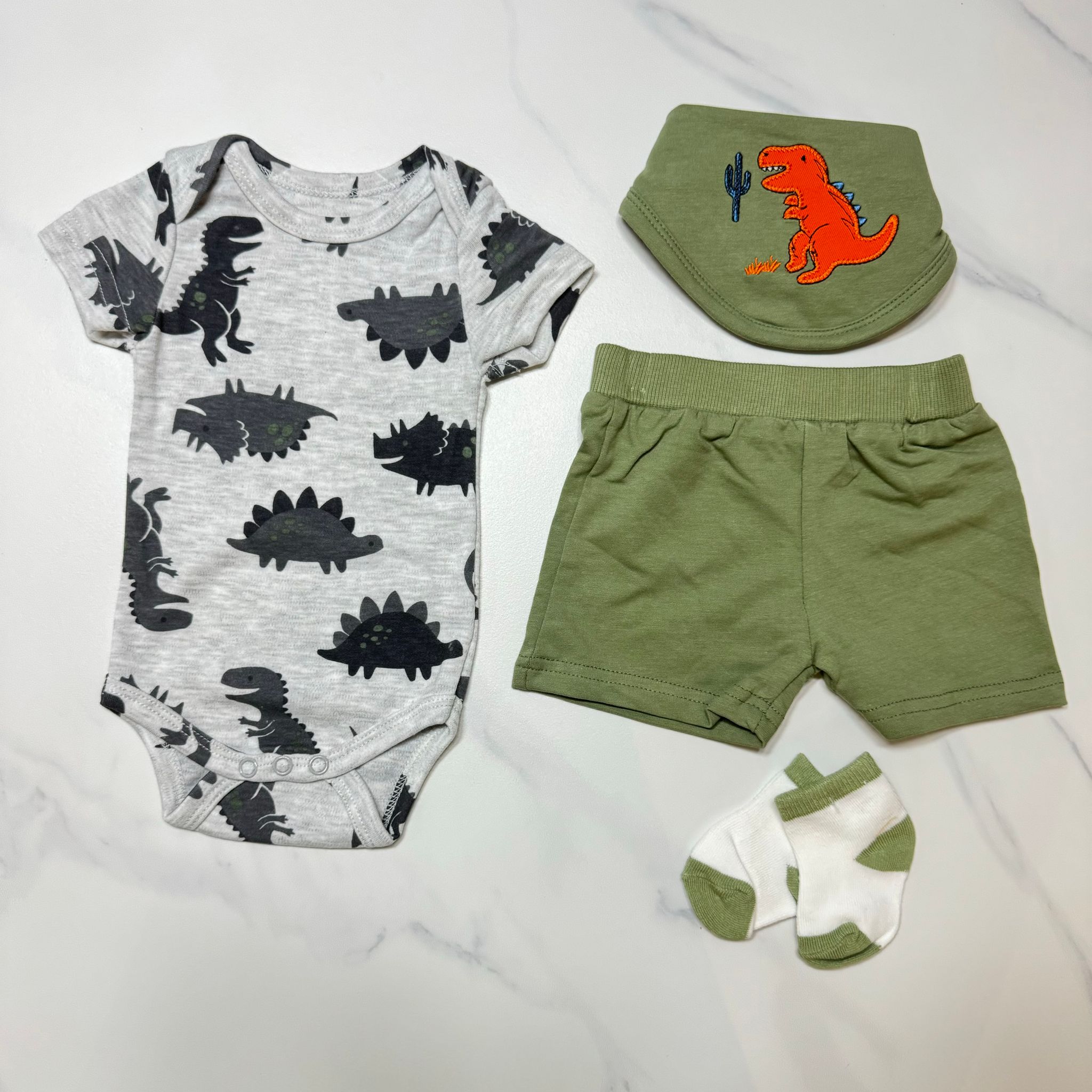 T-Rex 4-Piece Short Sleeve Bodysuit Set (3M~12M)_0